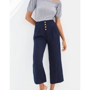 LOFT Petite Navy Blue Wide Leg Cropped‎ Pants Button Fly Size SP